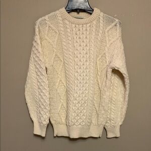 Aran Sweater Market ​Women T​raditional Wool Natural White Small Fisherman